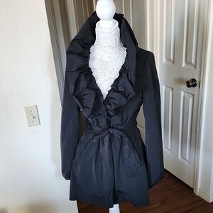 Bebe Ruffle Collared Trench Coat With Pleated Back Mob Wife Old Money Size M